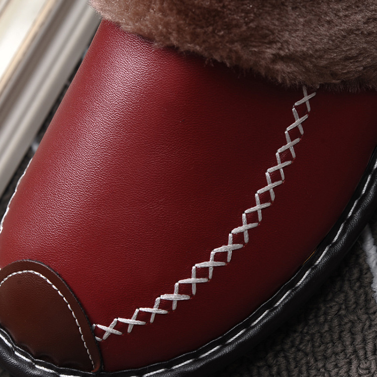 Factory wholesale warm cotton shoes women's winter indoor thick-soled home shoes Korean style fur slippers for men and women lovers leather slippers