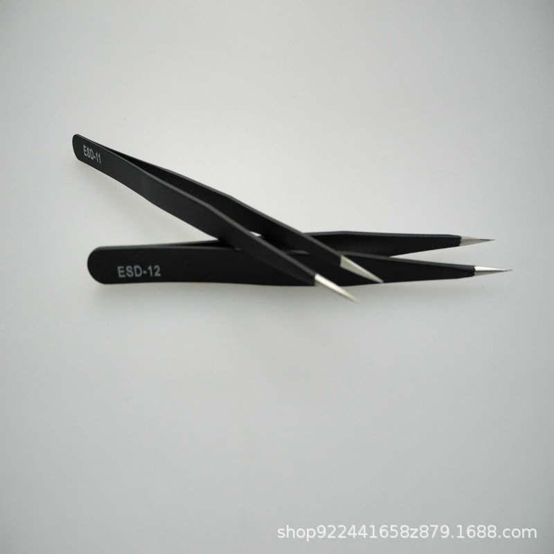 6-piece stainless steel tweezers 1.5MM thickness black pointed elbow disassembly tool yellow PVC bag