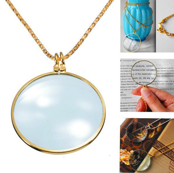 Zinc alloy necklace 5 times reading newspaper hanging decoration magnifying glass for the elderly hanging chain jewelry good gift