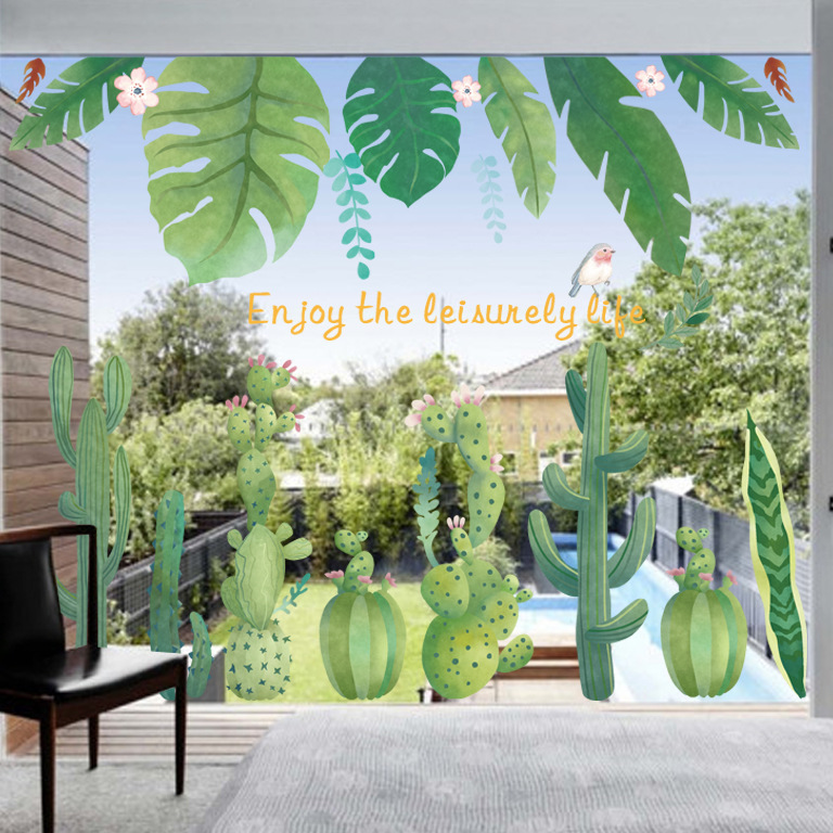 Nordic fresh green plant wall decoration stickers potted leaves living room bedroom hallway dress up waterproof removable