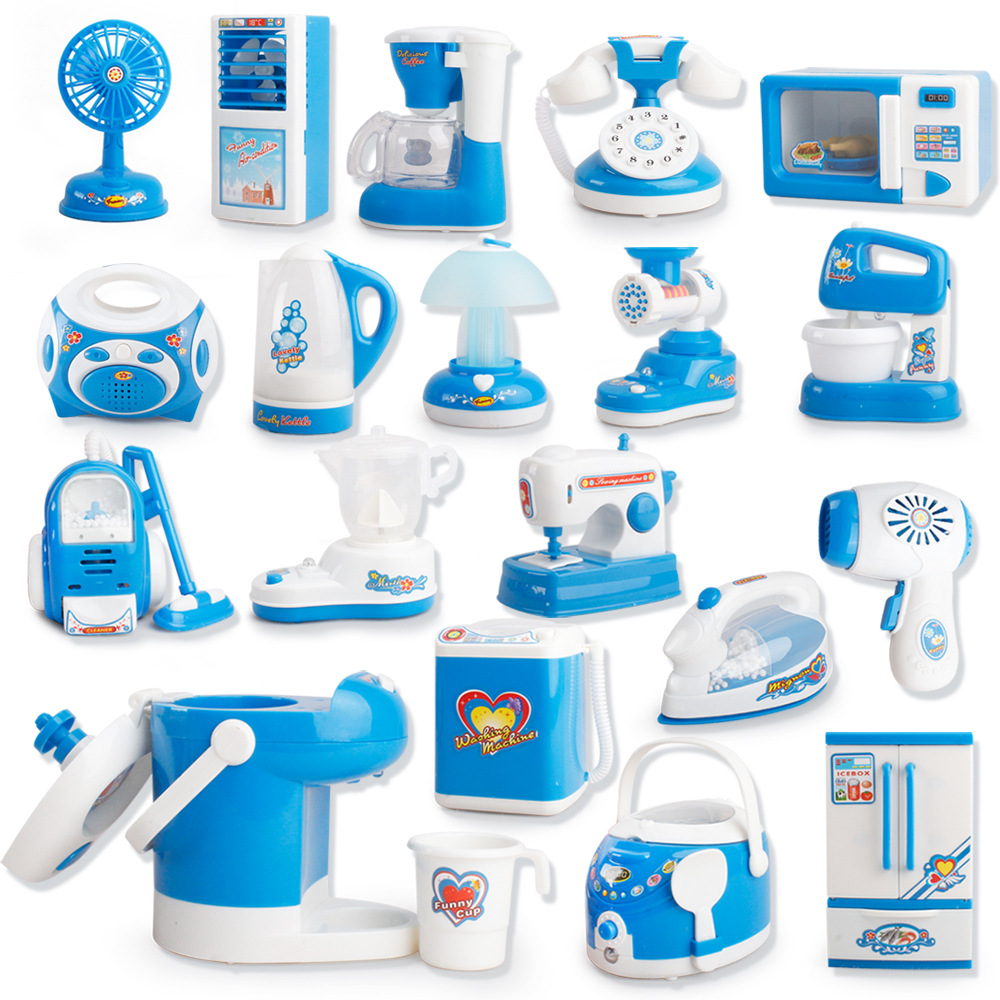 Children's blue simulation small household appliances toy combination mini coffee machine rice cooker water dispenser juicer microwave oven