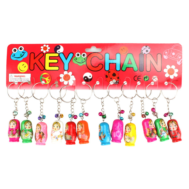 Wooden Russian doll mobile phone chain keychain pendant travel educational mini colorful small doll stall wholesale