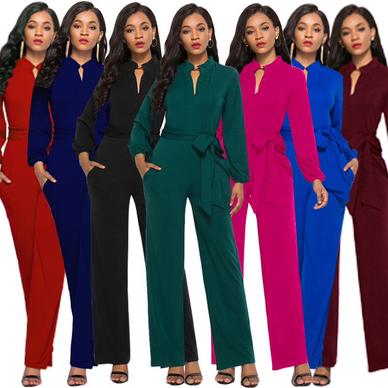 European and American foreign trade platform sexy stretch women's independent station ebay Amazon fashion solid color wide leg jumpsuit