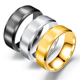 European and American simple ring stainless steel smooth matte 8mm double bevel blank laser lettering titanium steel jewelry wholesale