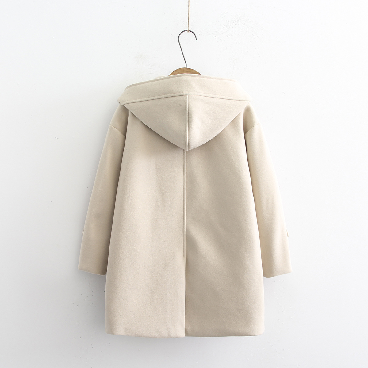 Cappotto di lana con bottoni in corno da donna, autunno e inverno, di media lunghezza, con cappuccio, per studenti, piccolo cappotto S14281_voghion.com
