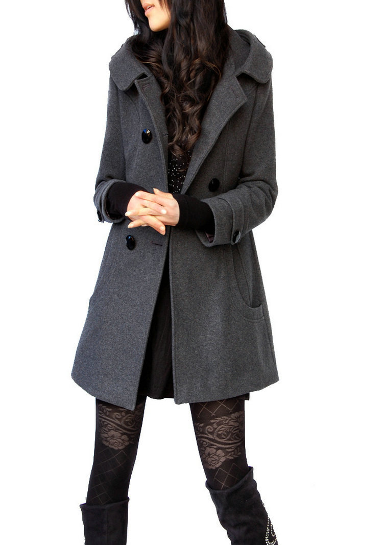 Cappotto di lana ispessito autunnale e invernale da donna, di media lunghezza, con cappuccio, in cotone, vestibilità attillata, snellente, giacca a vento per ragazze paffute 2023_voghion.com