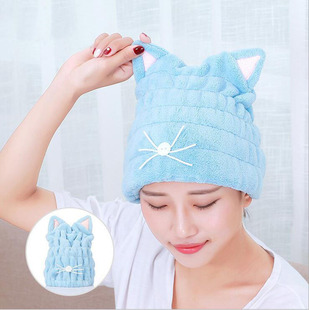 Coral fleece dry hair cap super absorbent cat ears dry hair towel thick adult children universal shower cap wholesale