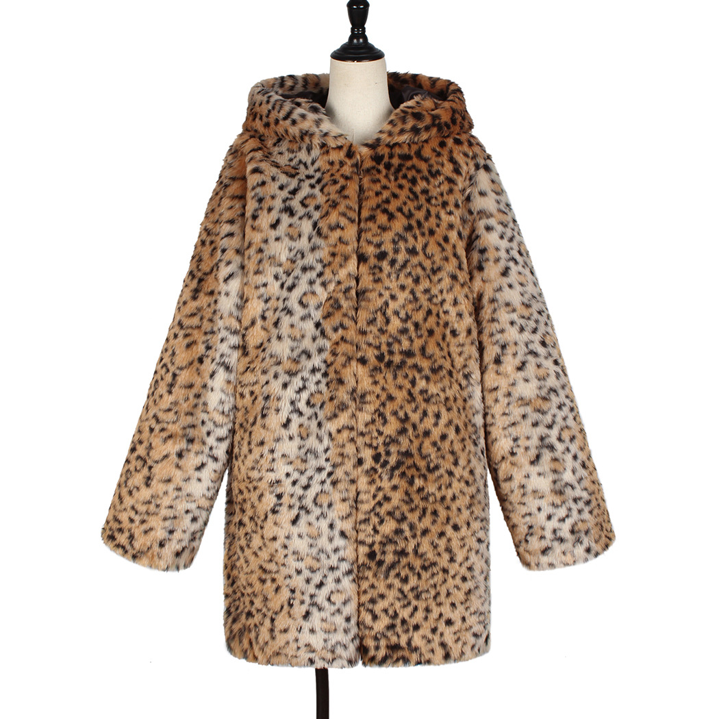 2022 AliExpress ebay Amazon winter New faux fur leopard print fur hooded coat coat