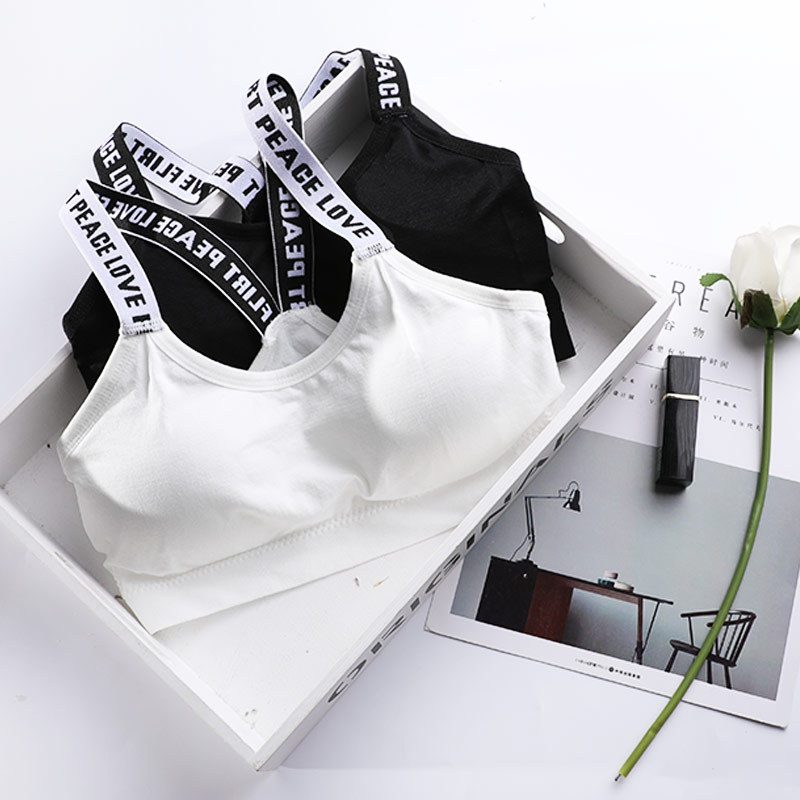 Seamless Beautiful Back English Letters Shoulder Strap Wrap Tube Top Anti-running Light Bottoming Girls' Sports Bra without Rings