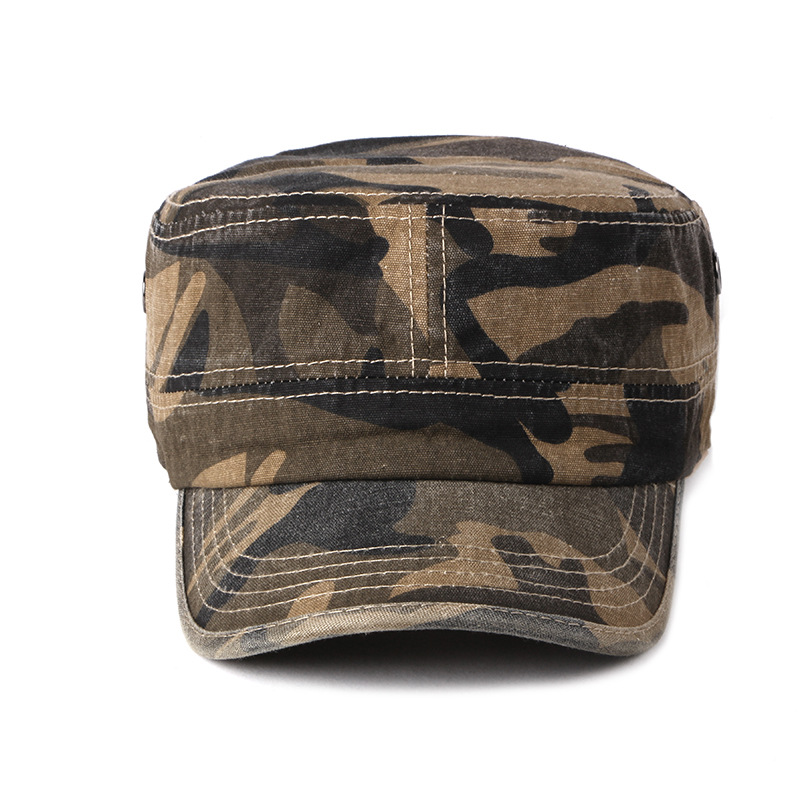 Men's Flat Top Hat Washed Spring New Outdoor Cap Women's Sunscreen Sun Hat Camouflage Simple Army Hat