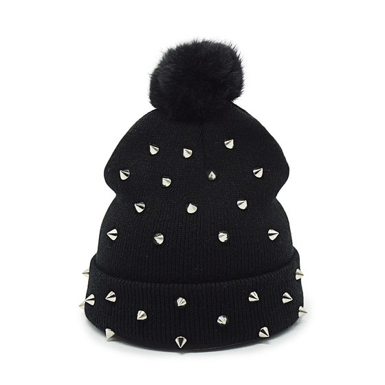 Autumn and Winter Hat European and American Punk Rivet Autumn and Winter Knitted Hat Women's Wool Hat Warm Pullover Hat