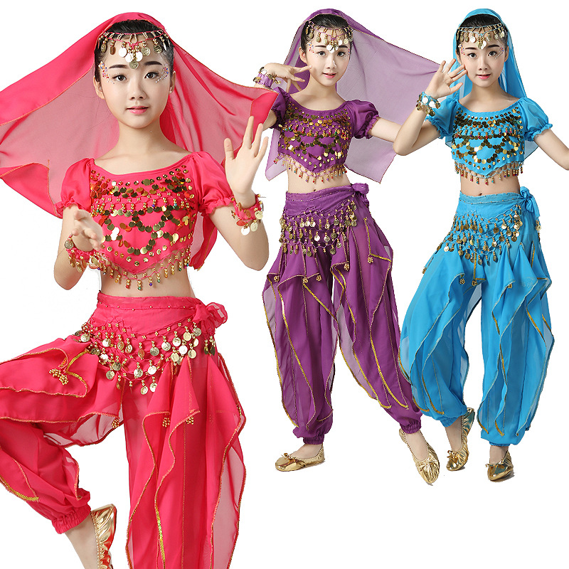 Children's Belly Dance Stage Costume Sequin Girls' Festival Dance Costume Indian Dance Performance Costume Set