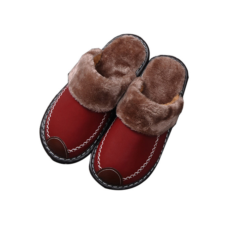 Factory wholesale warm cotton shoes women's winter indoor thick-soled home shoes Korean style fur slippers for men and women lovers leather slippers