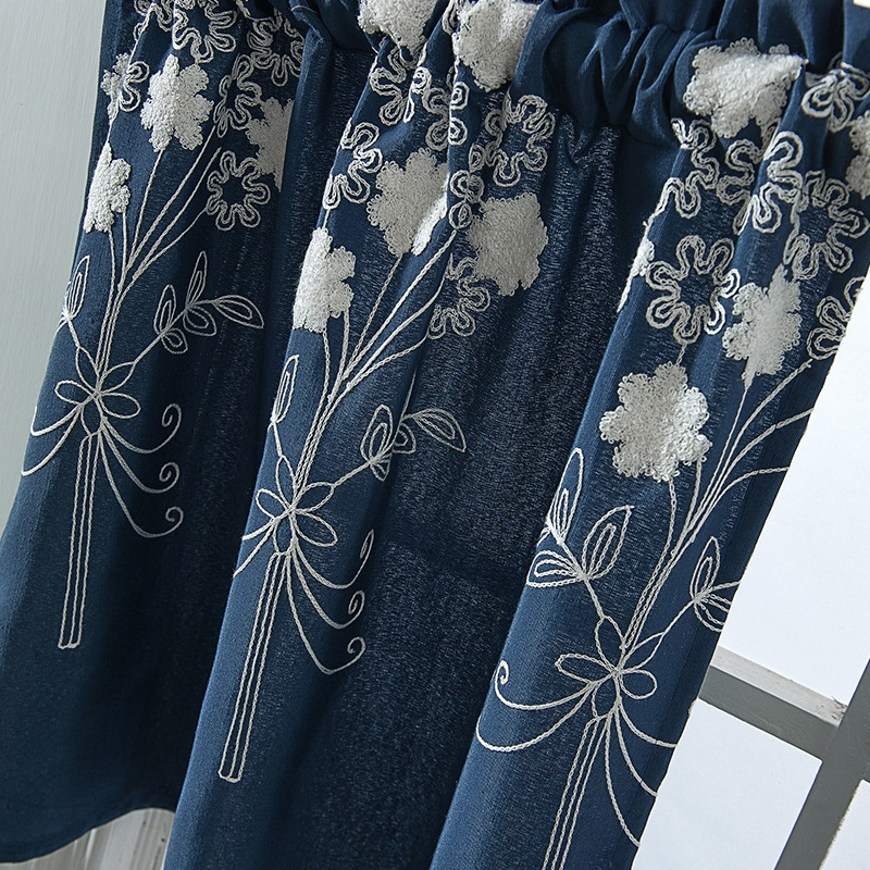 Factory sales finished curtain Foreign Trade short curtain polyester cotton embroidered curtain Amazon curtain cross-border finished product wholesale