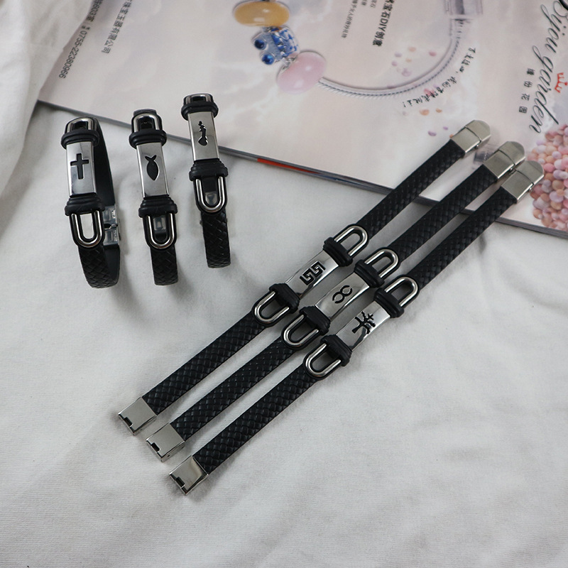 Korean version of titanium steel leather creative bracelet fashion personality couple accessories bracelet manufacturers lettering wholesale bracelet