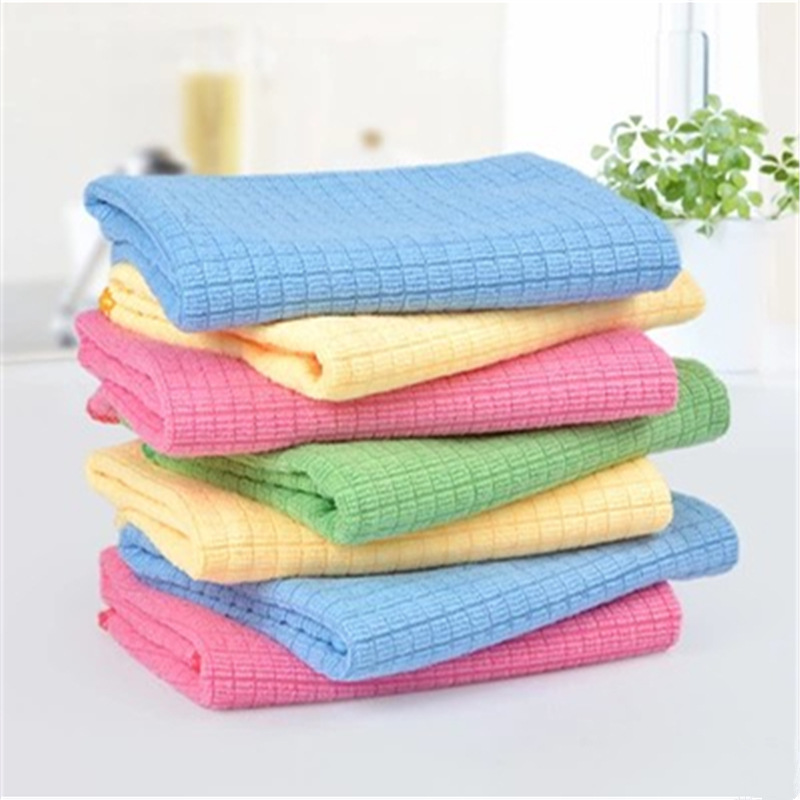 Wholesale factory microfiber cloth small plaid scouring pad non-greasy dish towel kitchen dishwashing cloth