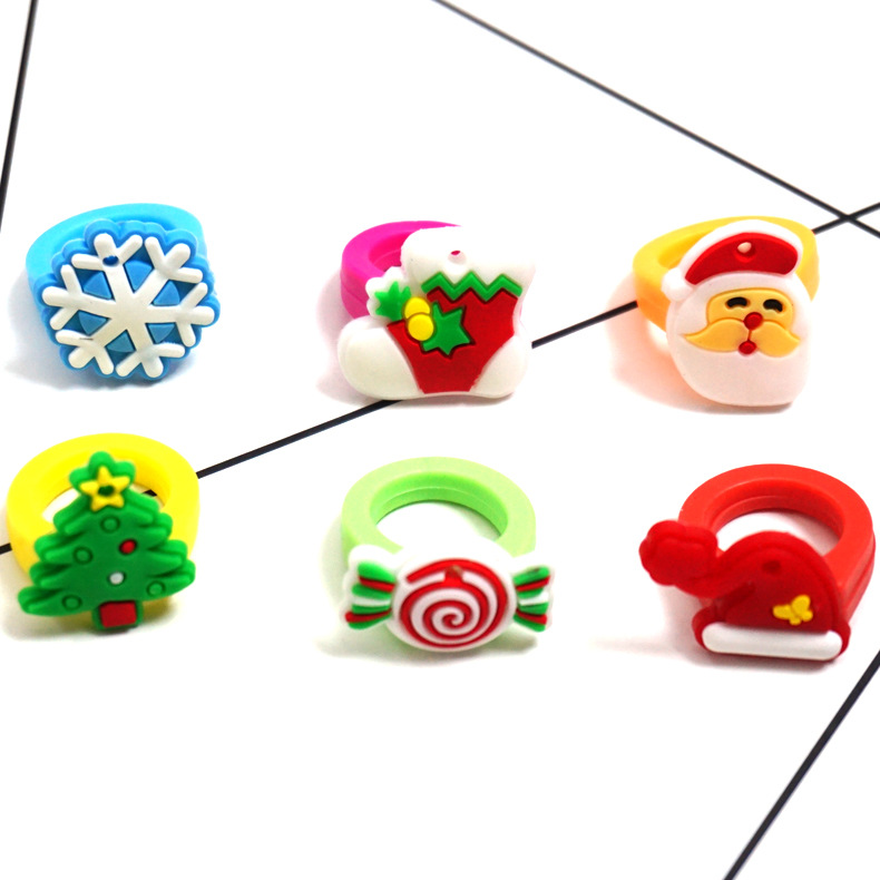 Christmas Children Silicone Ring Christmas Tree Ice Snowflake Hat Socks Finger Ring Cartoon Santa Claus Ring
