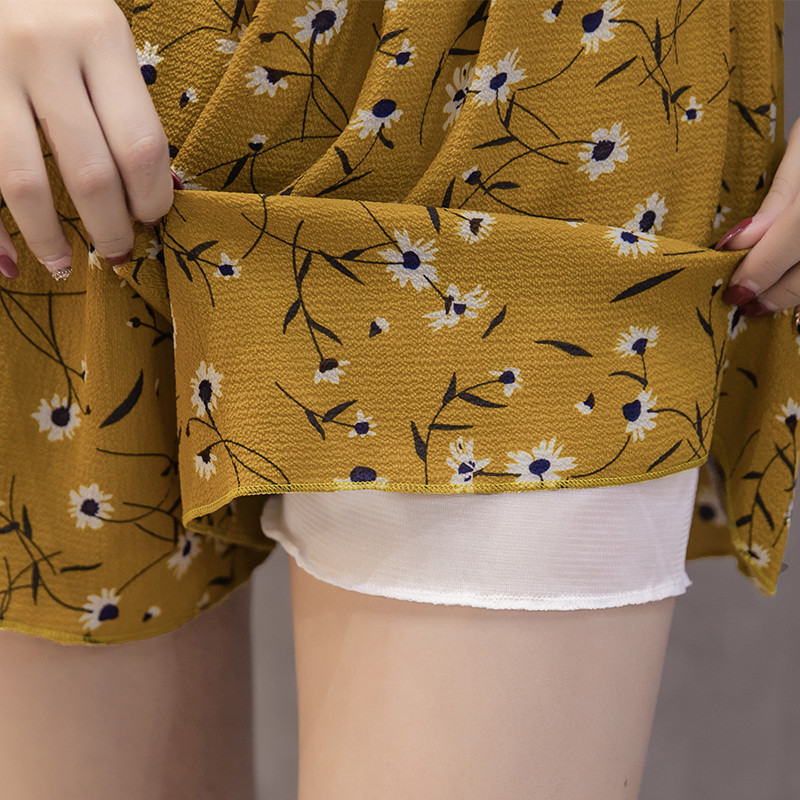 Spring and Summer New Chiffon Large Size Wide Leg Pants Half-length Loose Printed Shorts Women's Casual Leggings Skirt