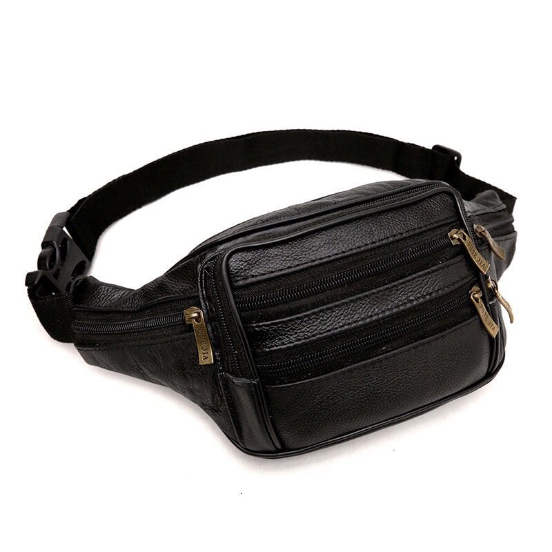 Men's Waist Bag Genuine Leather Waist Bag Men's Multifunctional Waterproof Waist Bag Mobile Phone Bag Business Cashier Waist Bag Wallet Coin Purse