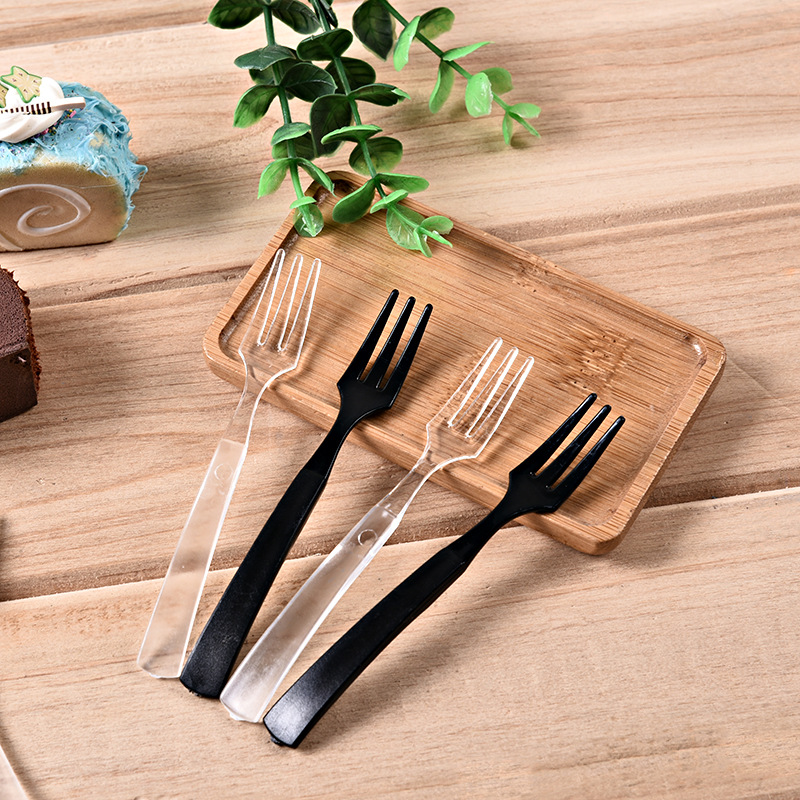 Factory Direct supply 10.8CM disposable transparent plastic cake fork/frosted three-tooth fork/fruit fork 50 pcs/bag