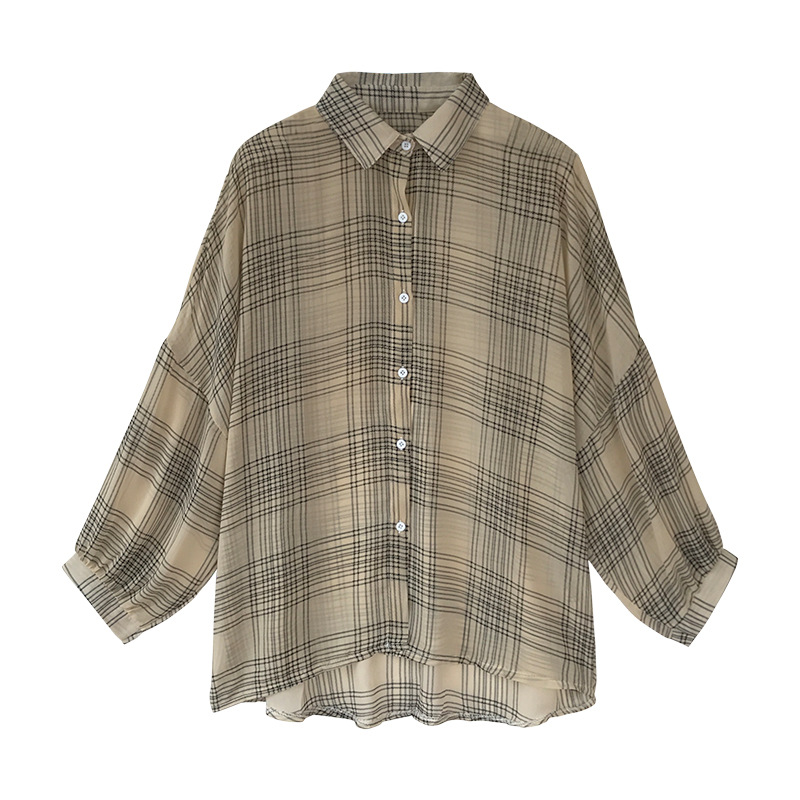 2023 Early Autumn Women's New chic Loose BF Plaid Shirt Women's Long Sleeve Hong Kong Style Top Korean Style Shirt