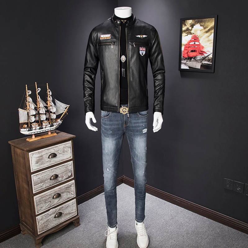 Men's Leather Jacket Men's Youth Slim-fit Korean Style Jacket 2023 Autumn and Winter New Fashionable Men's Handsome Motorcycle PU Leather Jacket