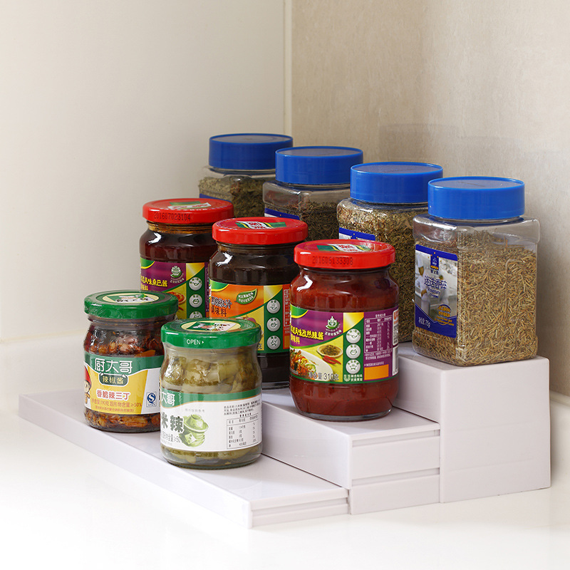 Three-layer telescopic seasoning rack ABS seasoning storage rack kitchen storage rack home storage 2019 new product