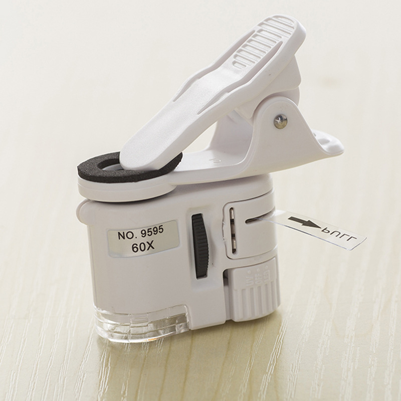 Factory Direct sales with money detector function clip-on magnifying glass mobile phone 60 times optical microscope 9595w