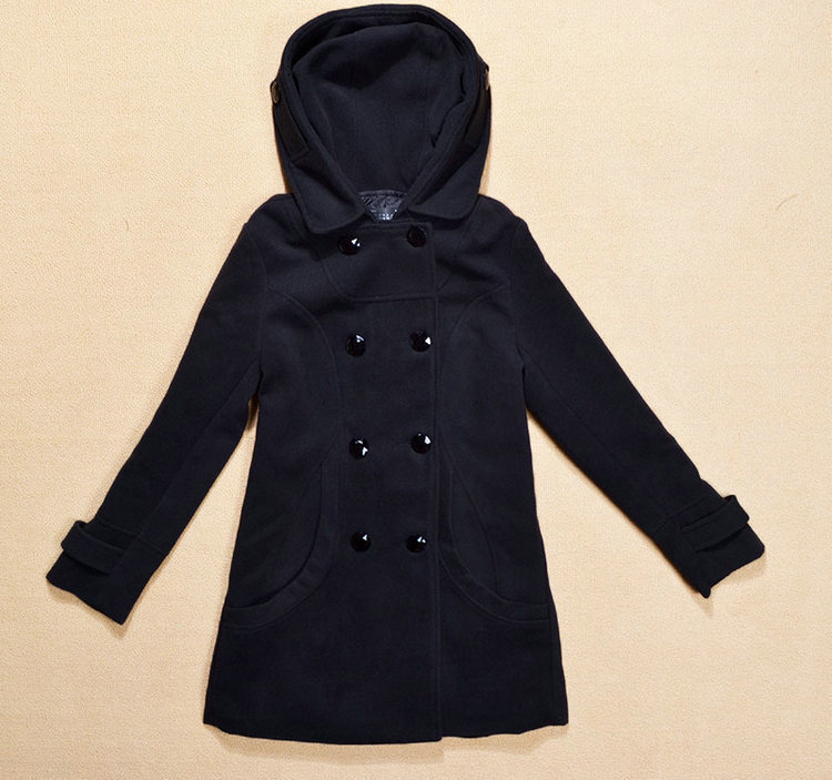 Cappotto di lana ispessito autunnale e invernale da donna, di media lunghezza, con cappuccio, in cotone, vestibilità attillata, snellente, giacca a vento per ragazze paffute 2023_voghion.com