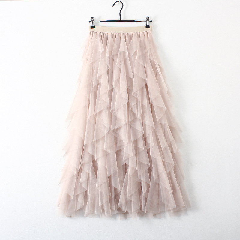 Spring 2023 Korean version of elastic waist fashion all-match slimming mesh stitching irregular long high waist skirt