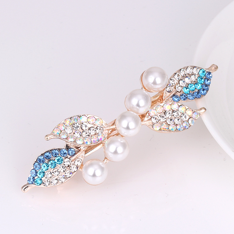 Korean version of Pearl Flower rhinestone ponytail hair clip headwear ladies all-match Spring Leaf hairpin flower hair accessories wholesale