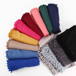 Amazon tie-dyed cotton and linen monochrome fur ball scarf Yiwu factory direct supply foreign trade Baotou scarf