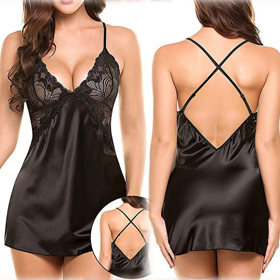 Cross-border Europe and the United States foreign trade sex underwear sexy imitation ice Silk back cross suspenders nightdress fun suit D5074