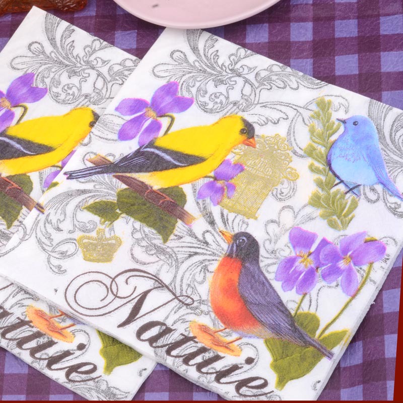 Factory Direct bird printing napkin facial tissue banquet napkin mouth cloth disposable hotel color paper