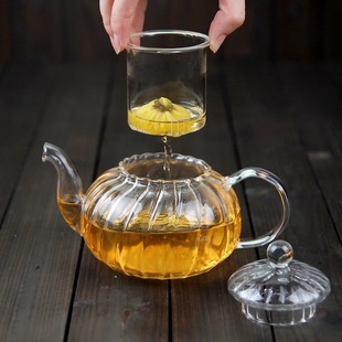 zs高硼硅玻璃花茶壶单壶加厚耐热南瓜壶烧水家用明火泡茶壶批发