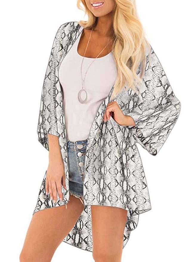 In stock ins Amazon popular pattern European and American chiffon digital printed cardigan bikini sun protection clothing kimono