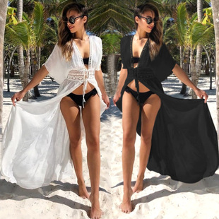 Beach blouse slub waist lace beach sunscreen cardigan, holiday 7038
