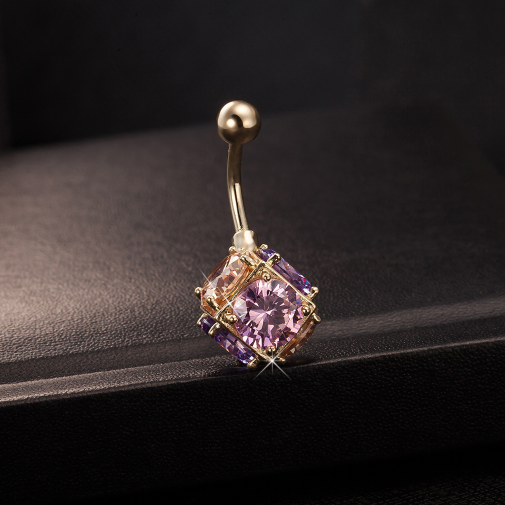 Eaby AliExpress color Square crystal ball navel ring navel buckle accessories piercing copper nail jewelry wholesale