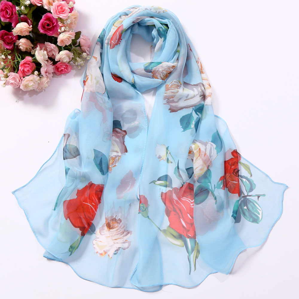 Summer Sunscreen Scarf Seaside Beach Scarf Wholesale Long Women Scarf Korean Style Thin Scarf Scarf Big Rose