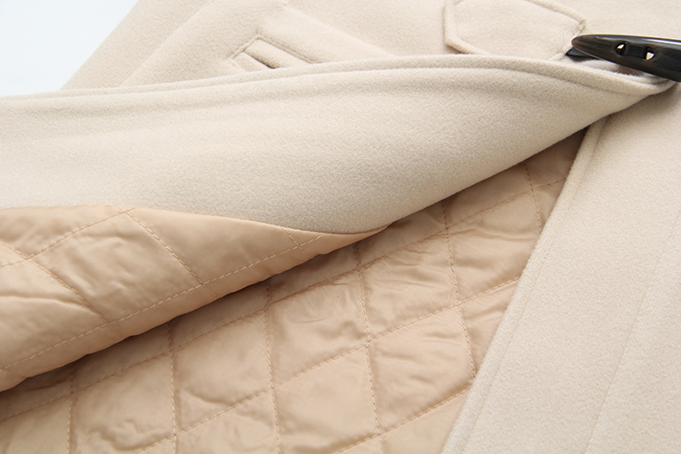 Cappotto di lana con bottoni in corno da donna, autunno e inverno, di media lunghezza, con cappuccio, per studenti, piccolo cappotto S14281_voghion.com