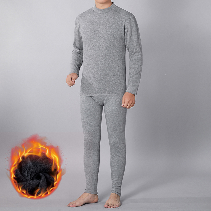 Men's autumn clothing and autumn pants set new winter plus velvet padded crew neck thermal underwear father installed a generation of hair