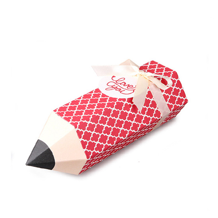 In stock pencil shape cartoon candy gift box in stock creative folding small gift color packaging box