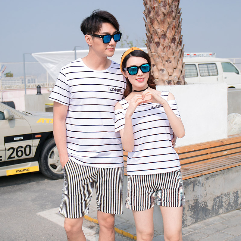 Factory wholesale 2024 new striped Korean version of the children's summer trendy fashion family suit