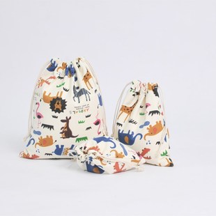 Small storage bag wholesale 12 Ann canvas bag drawstring bag tea gift bag zoo printing