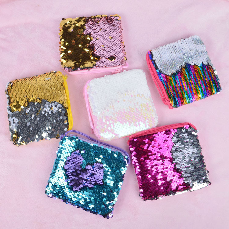 Square Sequin Coin Purse Lanyard Bag Satchel Children's Coin Purse Cosmetic Bag Hot Sale Sequin Small Bag Wholesale