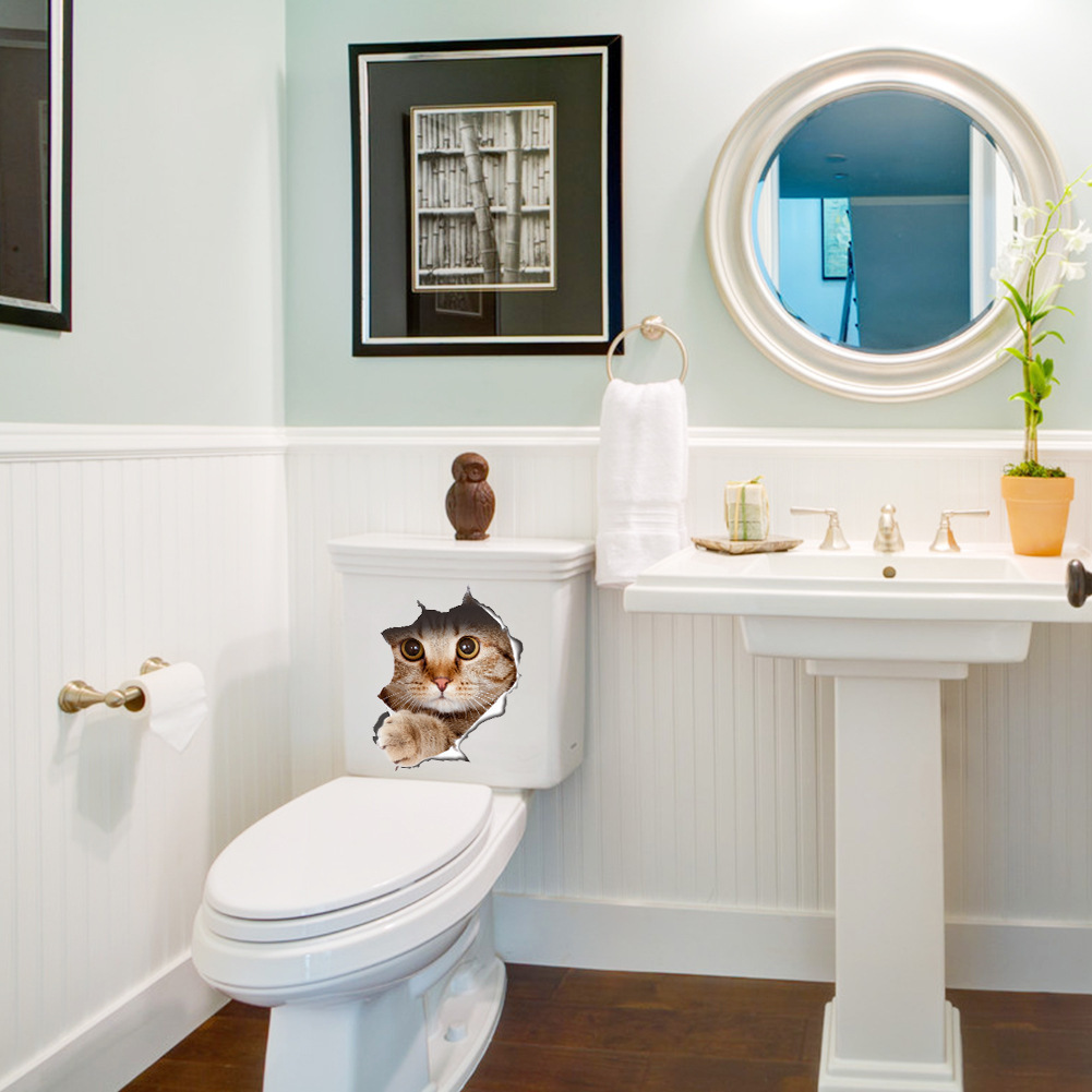 Three generations of removable wall stickers cat Funny Creative bathroom toilet waterproof toilet stickers wholesale kitten
