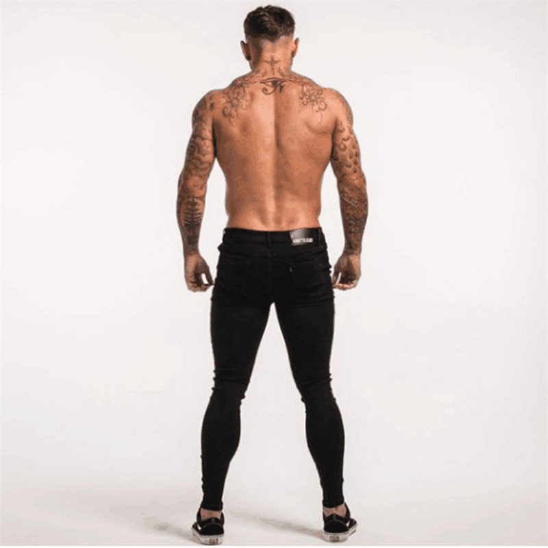 Spring and Summer High Street fashion men's jeans knee big ripped jeans men's slim stretch skinny trousers