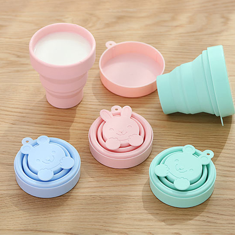 Silicone Folding Water Cup Portable Travel Take-out Drinking Cup Round Cartoon Cup Retractable Cup Cartoon Mouthwash Cup