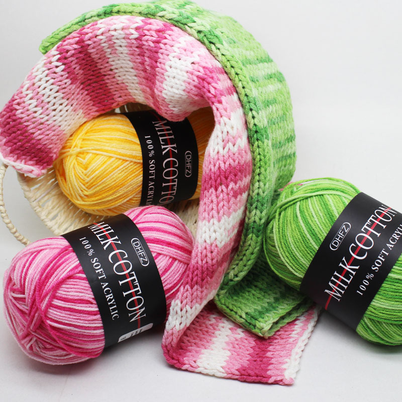 Color 3 strands milk cotton color segment dye gradient baby hat scarf sweater crochet wool wholesale