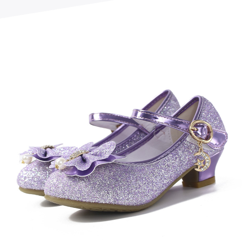 2024 New Princess Children's Shoes Bow Knot Children's Casual Shoes Korean-style Velcro Girls High-heeled Shoes Comfortable